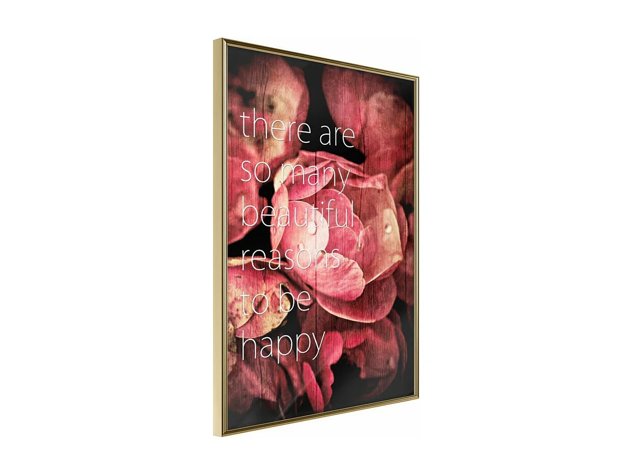 Affiche Murale Encadrée "Many Reasons to Be Happy" 21 x 30 cm Or