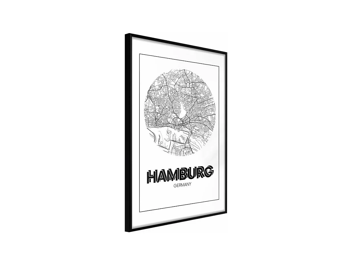Affiche Murale Encadrée "City Map Hamburg Round" 30 x 42 cm Noir