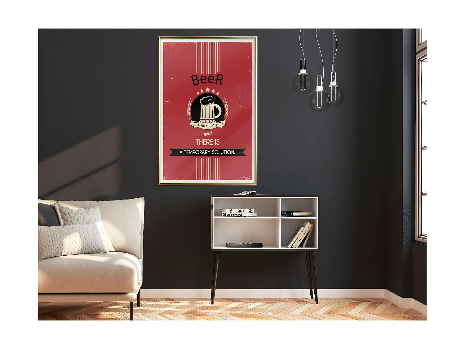 Affiche Murale Encadrée "Temporary Solution" 40 x 60 cm Or