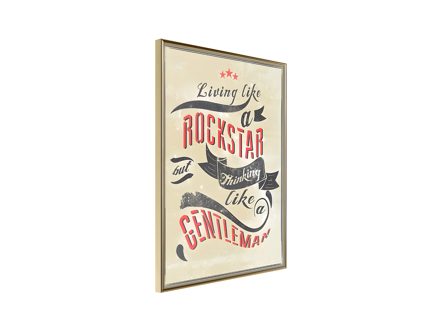 Affiche Murale Encadrée "Living and Thinking" 21 x 30 cm Or
