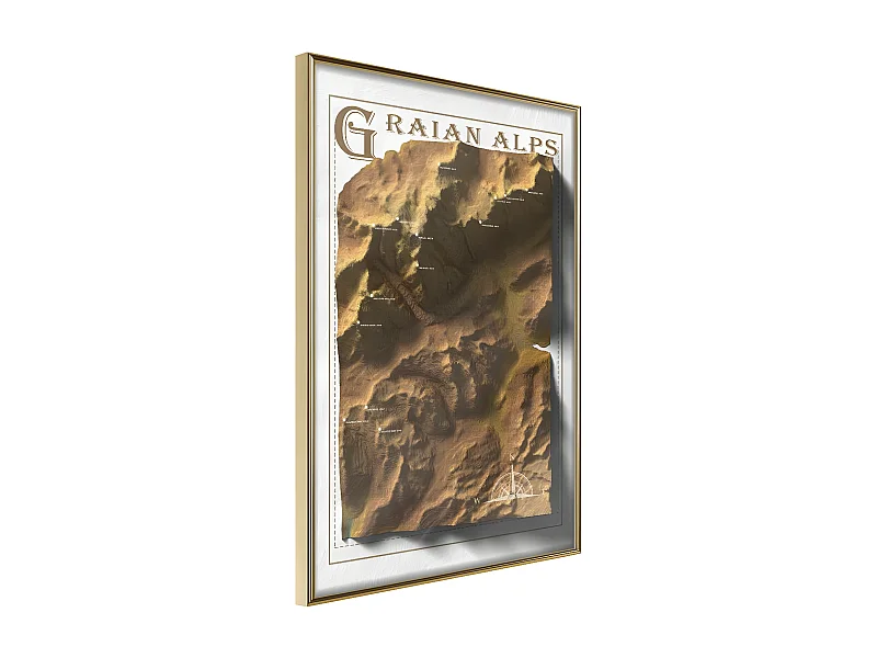 Affiche Murale Encadrée "Raised Relief Map Graian Alps" 40 x 60 cm Or