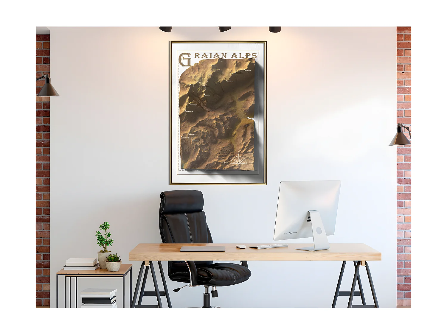 Affiche Murale Encadrée "Raised Relief Map Graian Alps" 40 x 60 cm Or