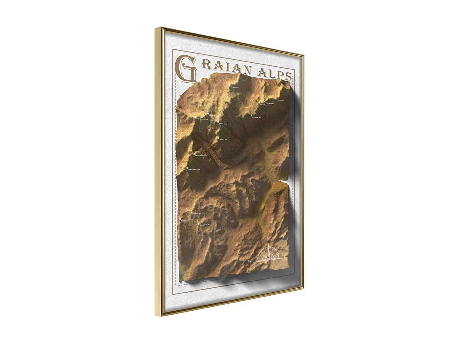 Affiche Murale Encadrée "Raised Relief Map Graian Alps" 40 x 60 cm Or