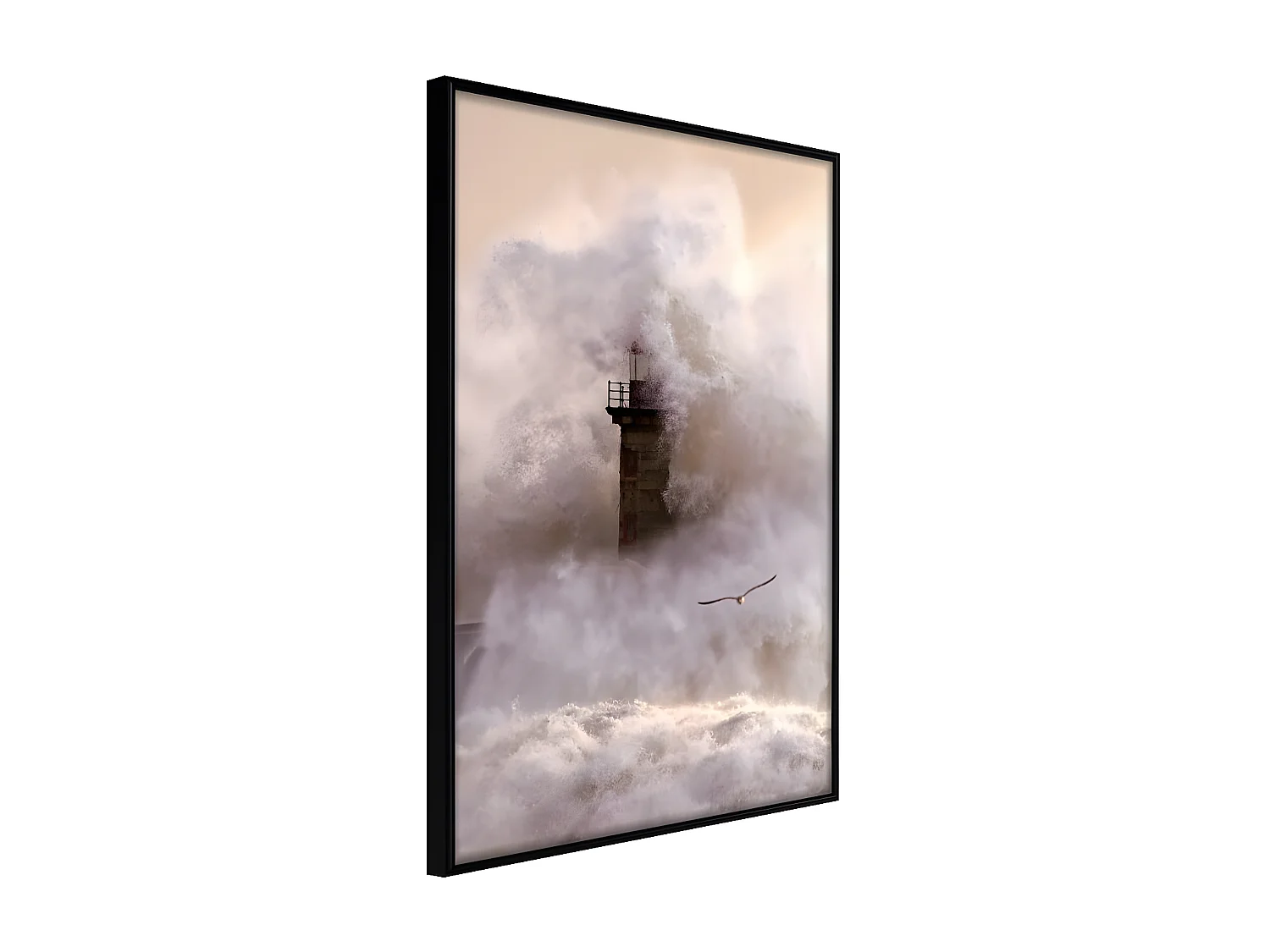 Affiche Murale Encadrée "Lighthouse During a Storm" 30 x 42 cm Noir