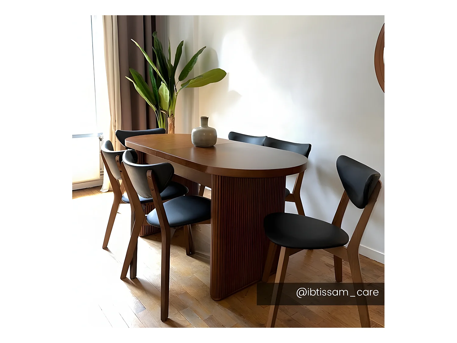 Sedie in Legno massello hevea e similpelle Noce e nero- Lotto di 6 - LISETTE