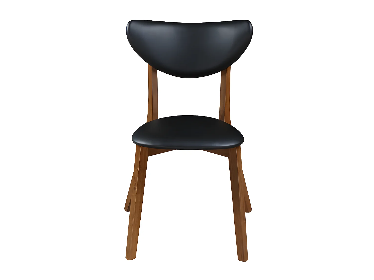 Set van 6 stoelen LISETTE - Massief heveahout en kunstleer - Walnoot en zwart
