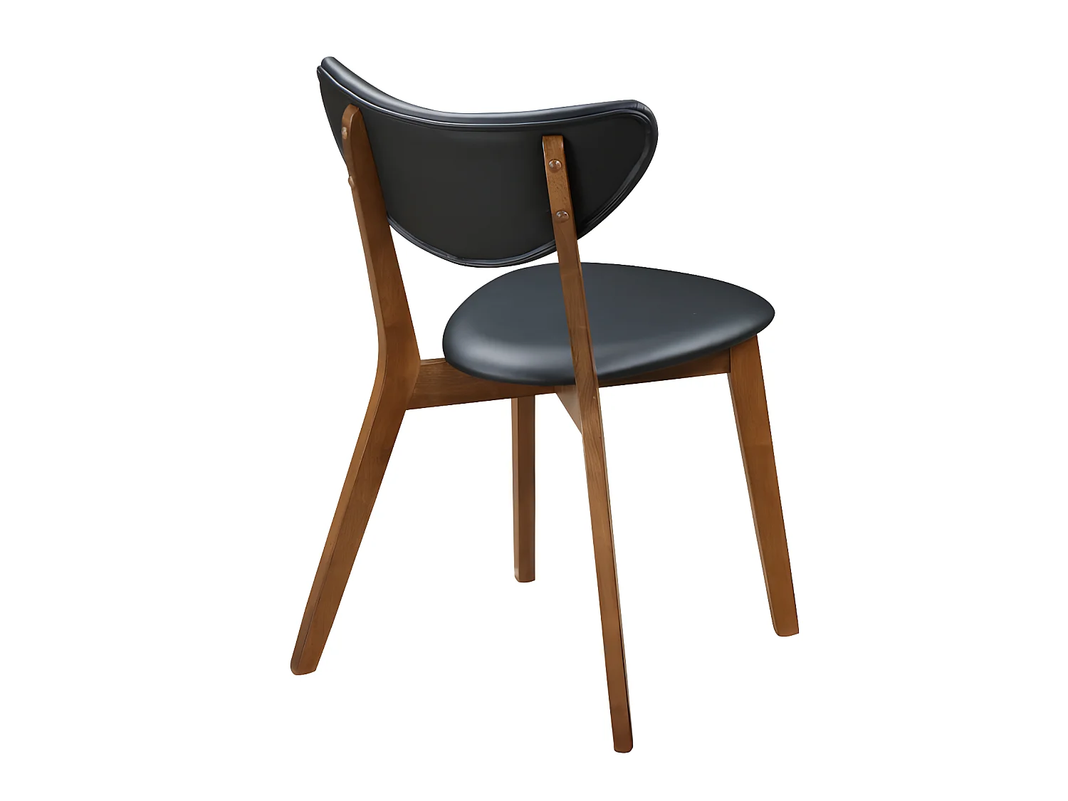 Set van 6 stoelen LISETTE - Massief heveahout en kunstleer - Walnoot en zwart