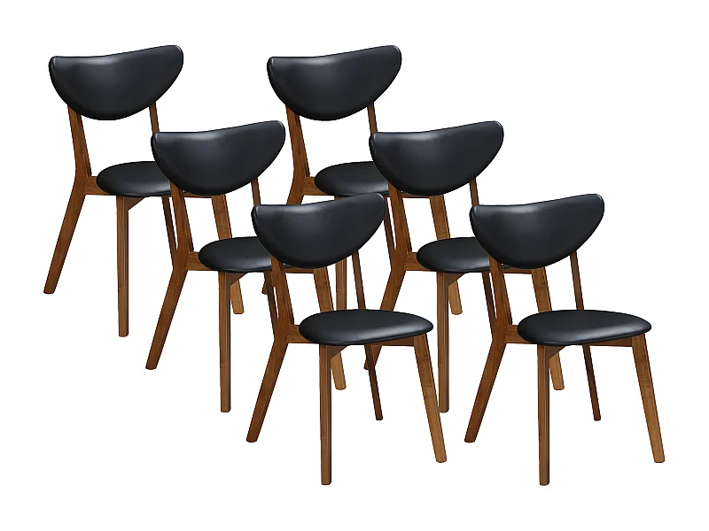 Lot de 6 chaises en simili et bois d'hévéa naturel foncé - Noir - LISETTE
