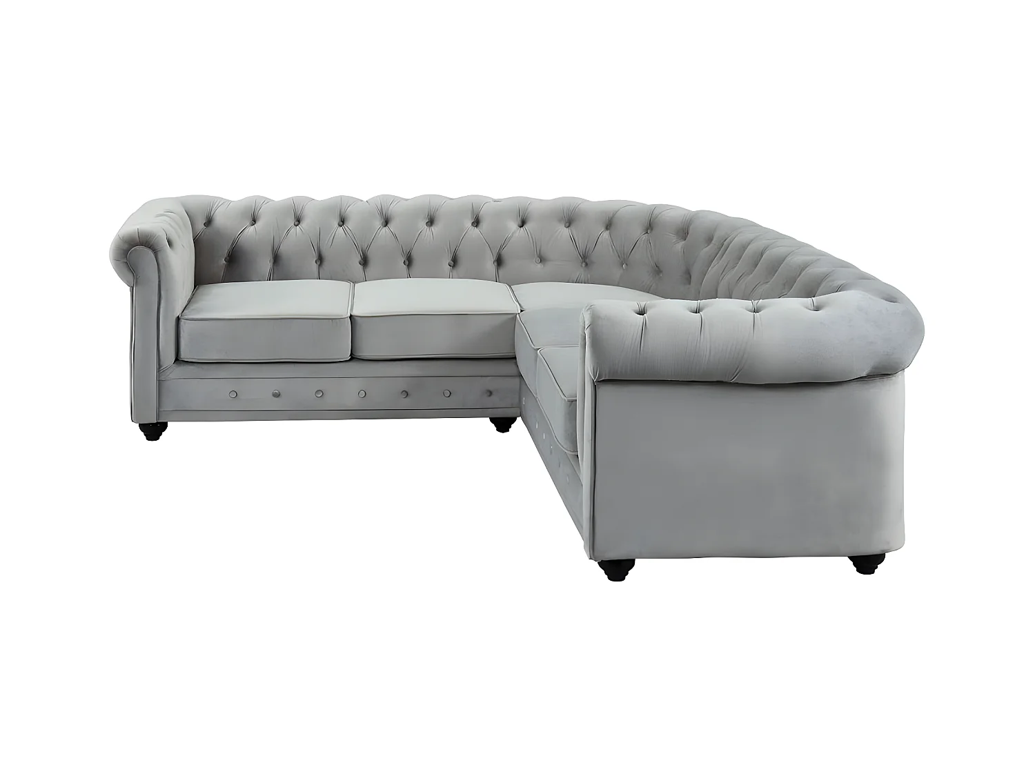 Ecksofa - Samt - Hellgrau - CHESTERFIELD