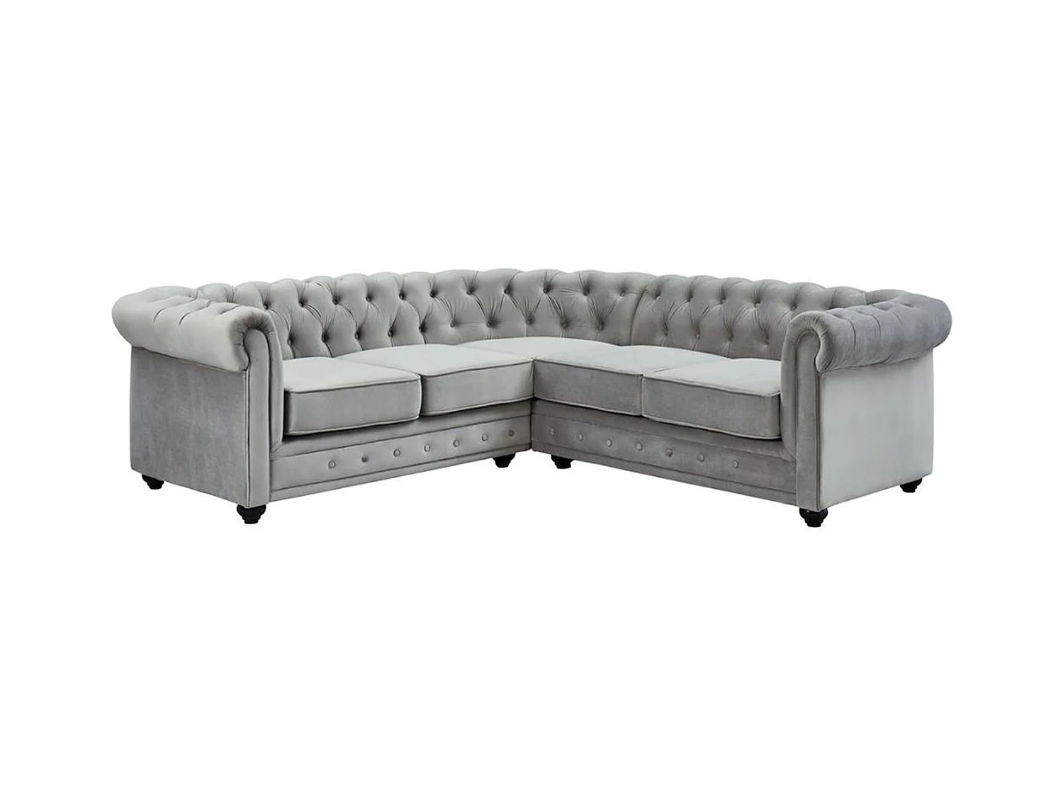Ecksofa - Samt - Hellgrau - CHESTERFIELD