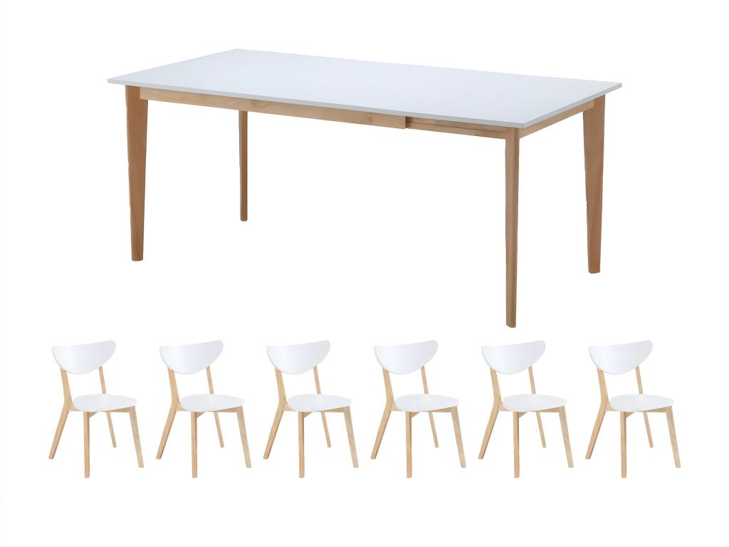 Essgruppe: Tisch + 6 Stühle - Weiß - CARINE günstig online kaufen