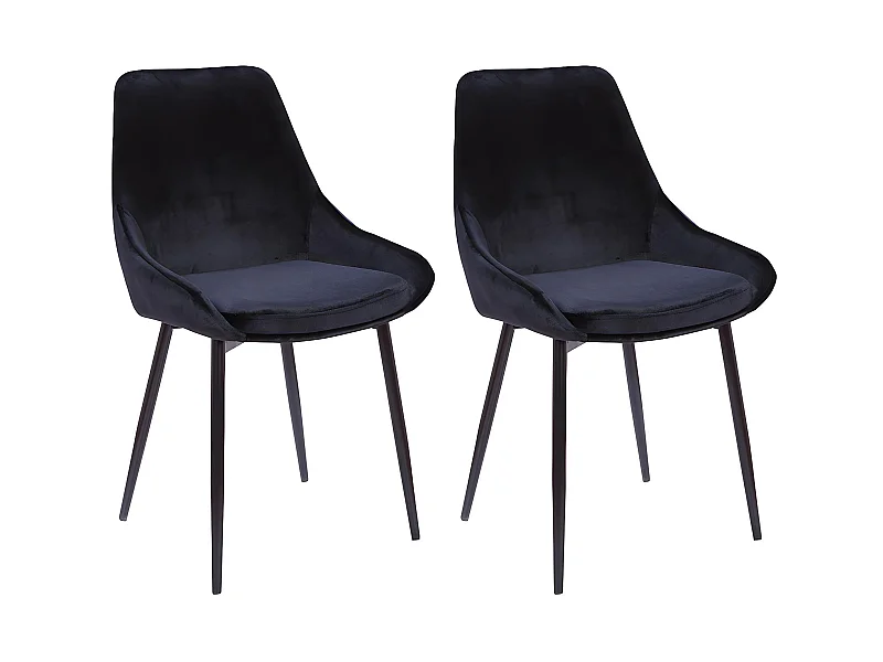 Lot de 2 chaises - Velours et métal noir - Noir - MASURIE