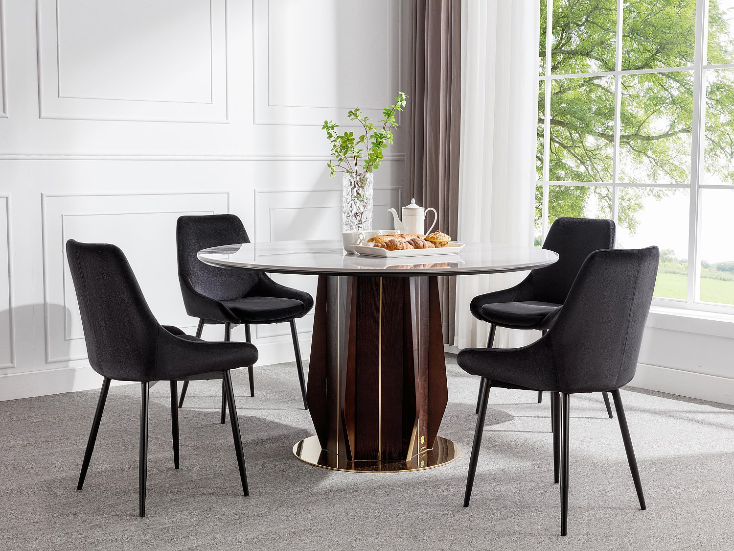 Vente-unique Stuhl 2er-Set - Samt & Schwarzes Metall - Schwarz - Masurie