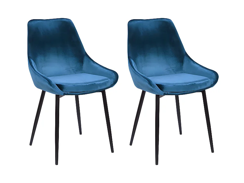Lot de 2 chaises - Velours et métal noir - Bleu nuit - MASURIE
