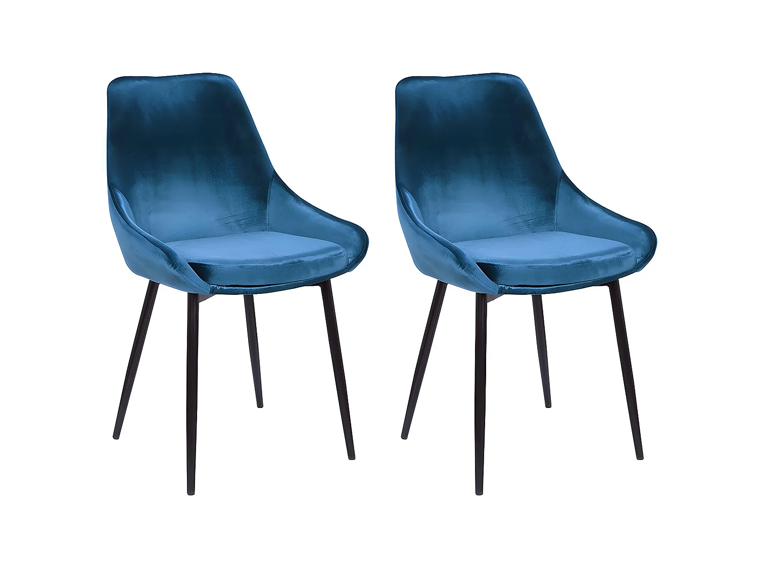 Lot de 2 chaises - Velours et métal noir - Bleu nuit - MASURIE