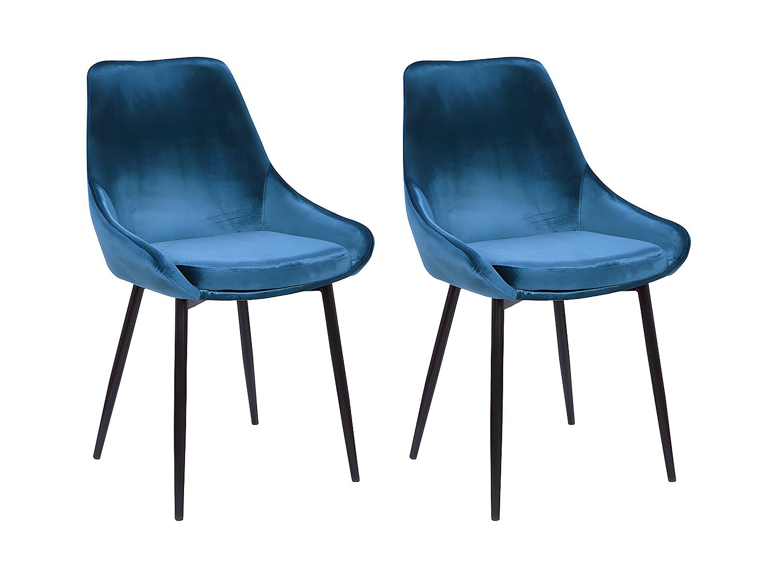 Vente-unique Stuhl 2er-Set - Samt & Schwarzes Metall - Dunkelblau - Masurie