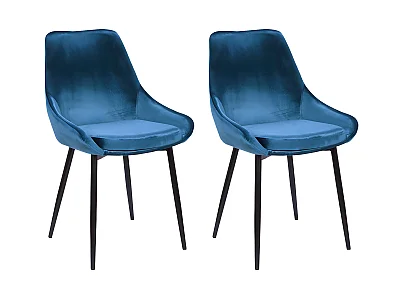 Set med 2 stolar - Sammet och svart metall - Mörkblå - MASURIE