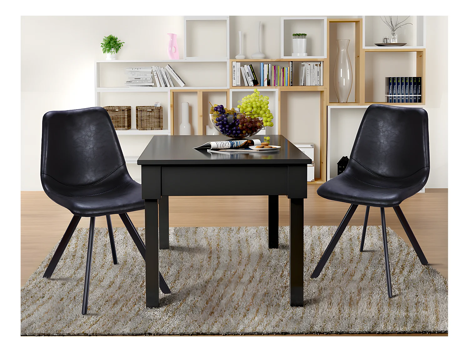 Stuhl 2er-Set - Kunstleder - Schwarz - LUBINE