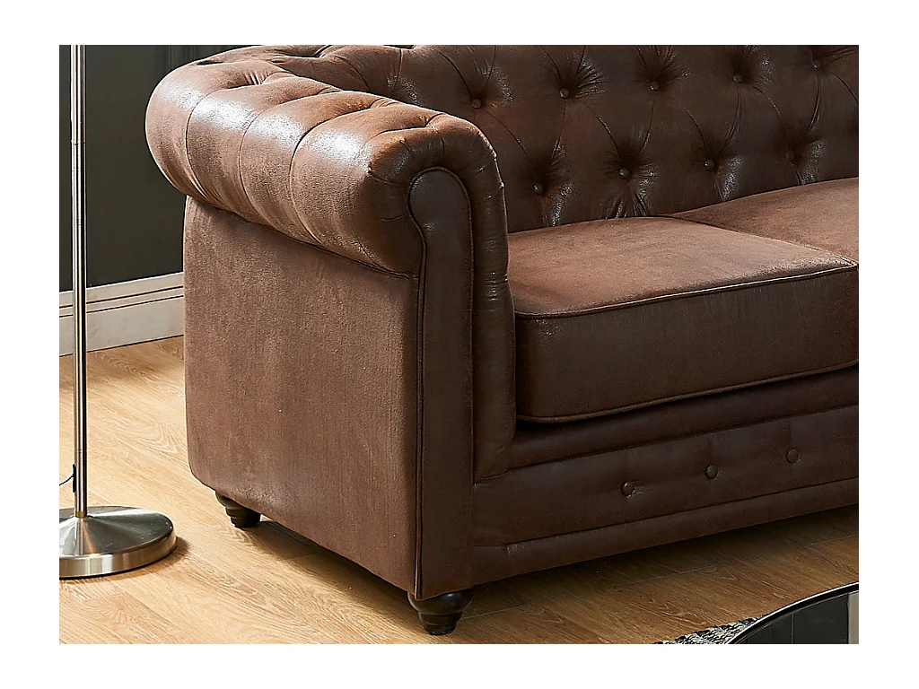 Canapé d'angle CHESTERFIELD en microfibre aspect cuir vieilli