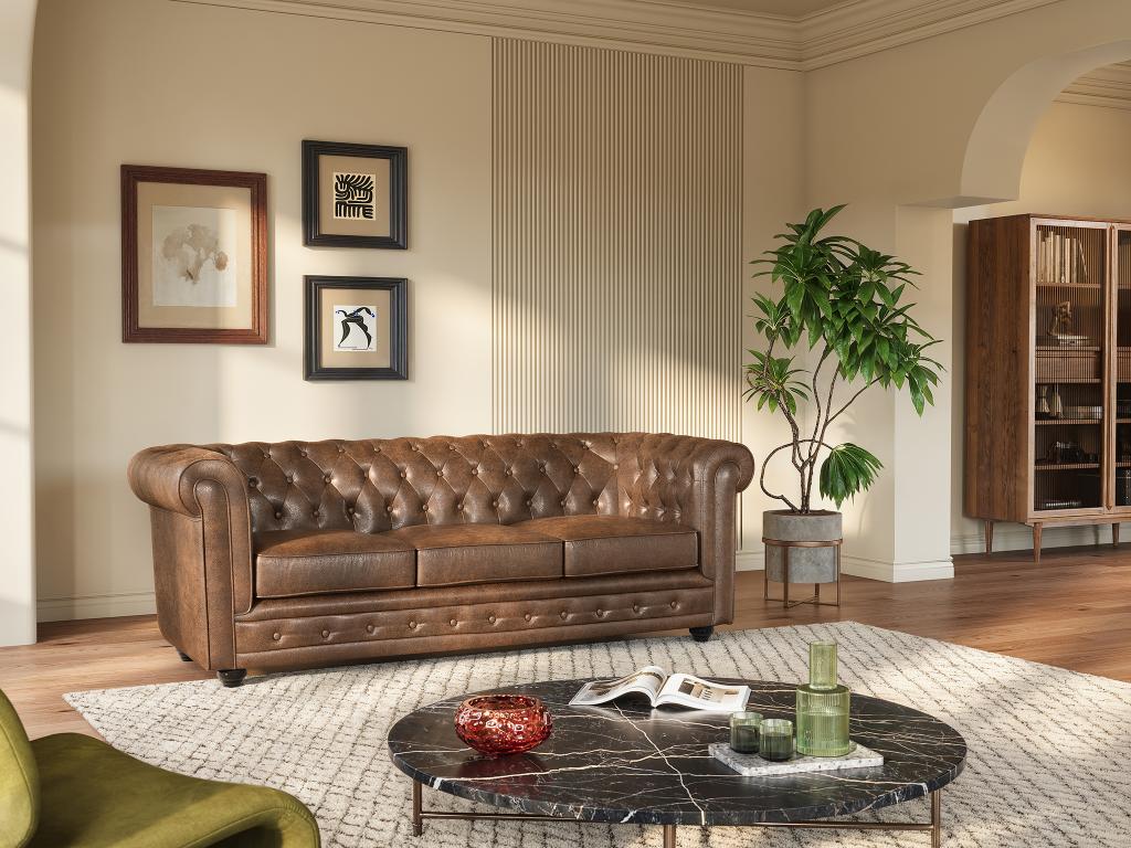 Sofa 3-Sitzer - Microfaser - Vintage-Look - CHESTERFIELD günstig online kaufen