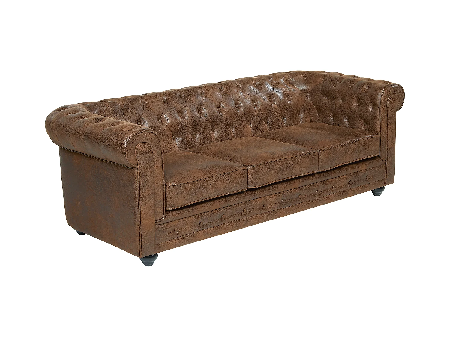 Canapé 3 places CHESTERFIELD en microfibre aspect cuir vieilli
