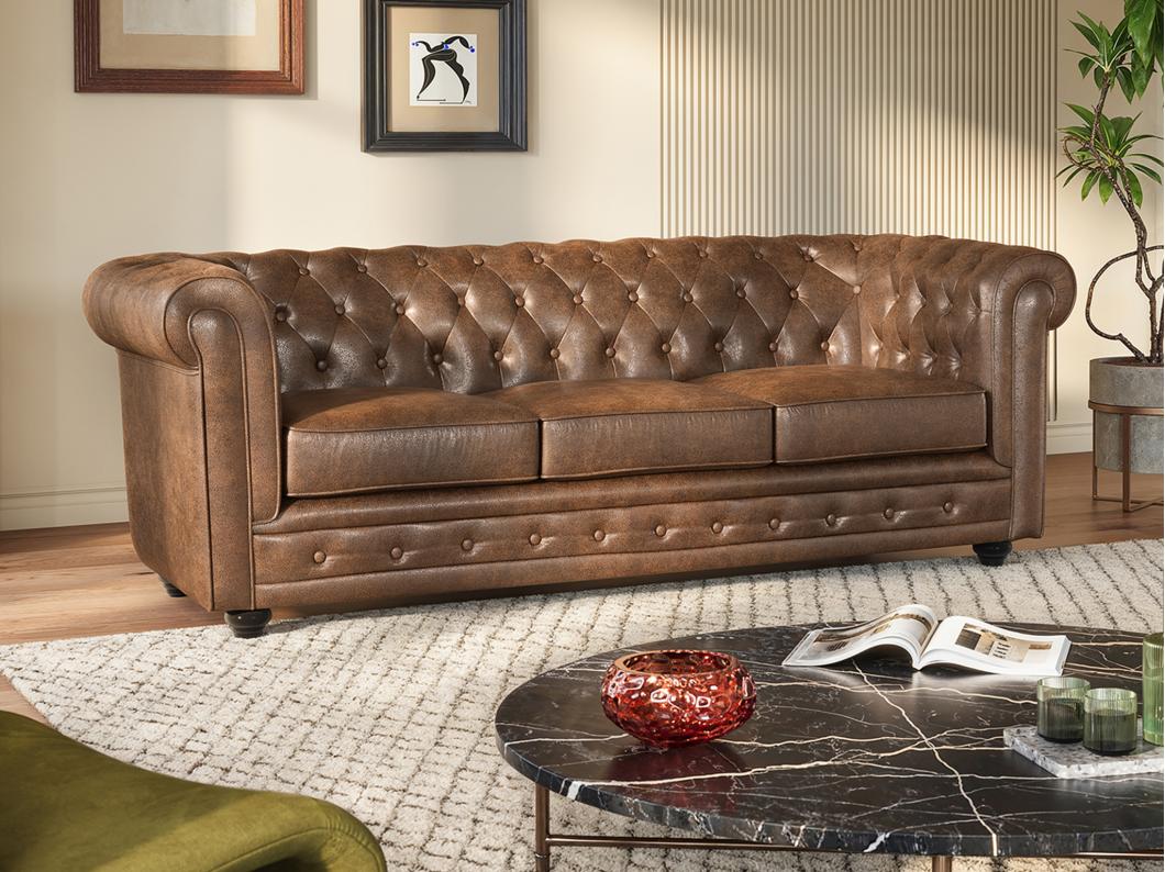 Sofa 3-Sitzer - Microfaser - Vintage-Look - CHESTERFIELD
