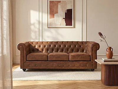 Driezitsbank CHESTERFIELD van microvezel met vintage look