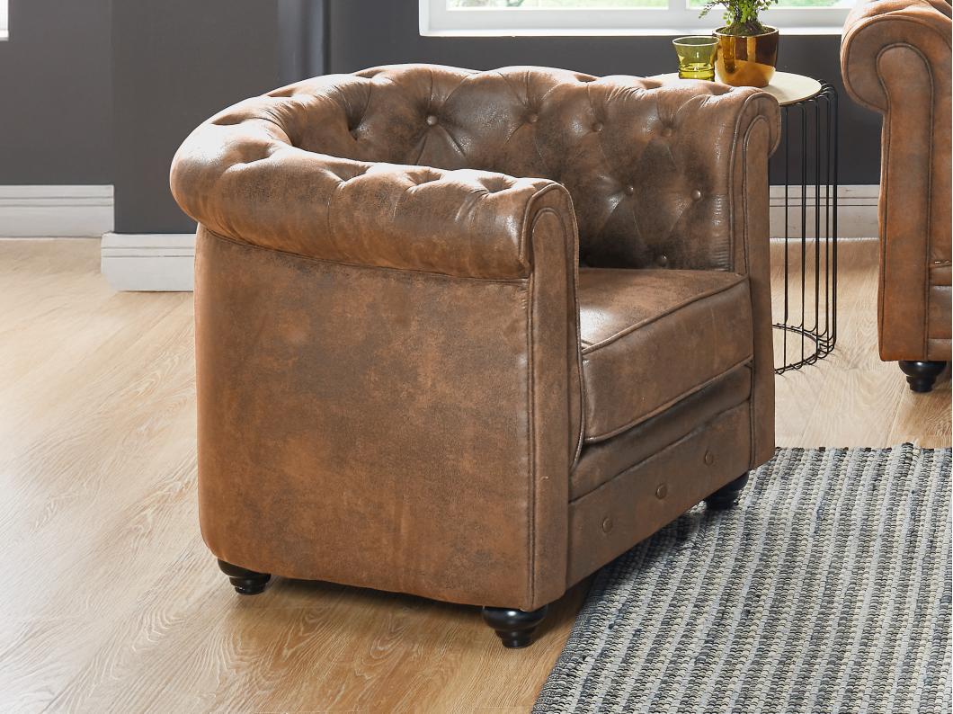 Fauteuil CHESTERFIELD van microvezel met vintage look