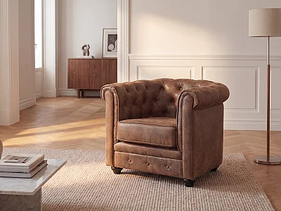 Fauteuil CHESTERFIELD van microvezel met vintage look
