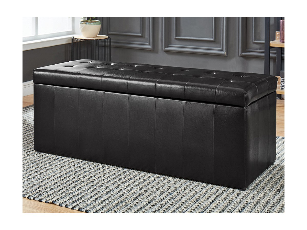 Banco-baúl de piel sintética negra CONCIERTO
