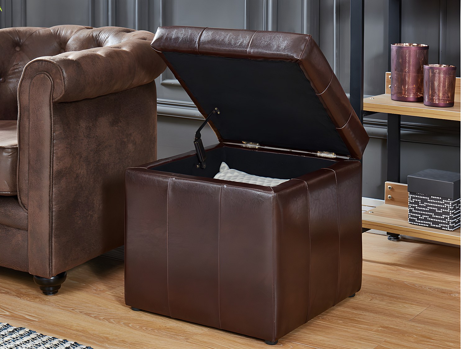 Vente-unique Sitzhocker Mit Stauraum - Kunstleder - Braun - Serafino