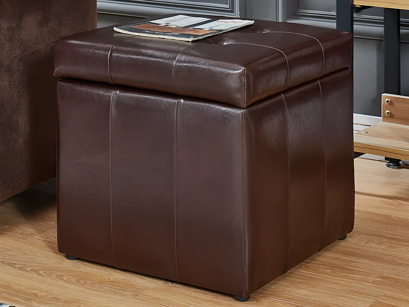 Pouf coffre de rangement SERAFINO en simili - Marron