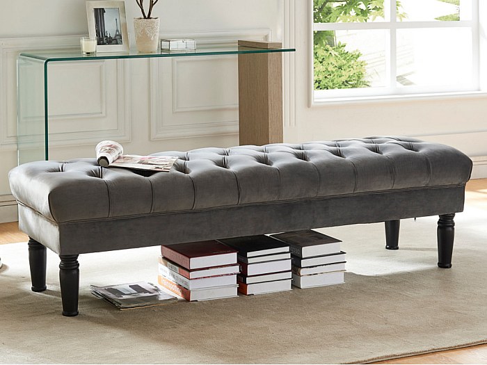 Banco pie de cama barroco de terciopelo gris RINALDO