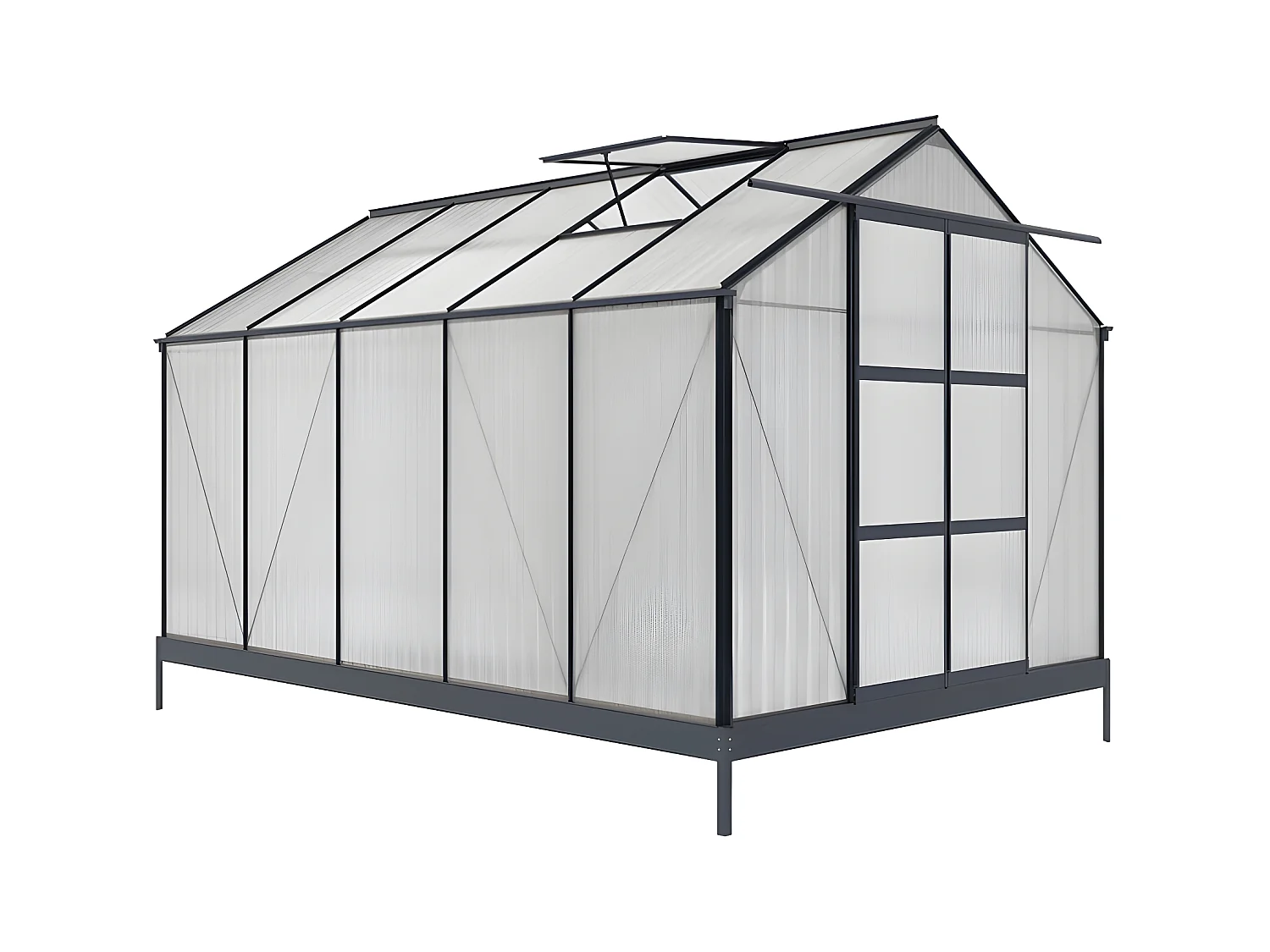 Serre de Jardin en polycarbonate de 9 m² avec embase - Anthracite - COROLLE II