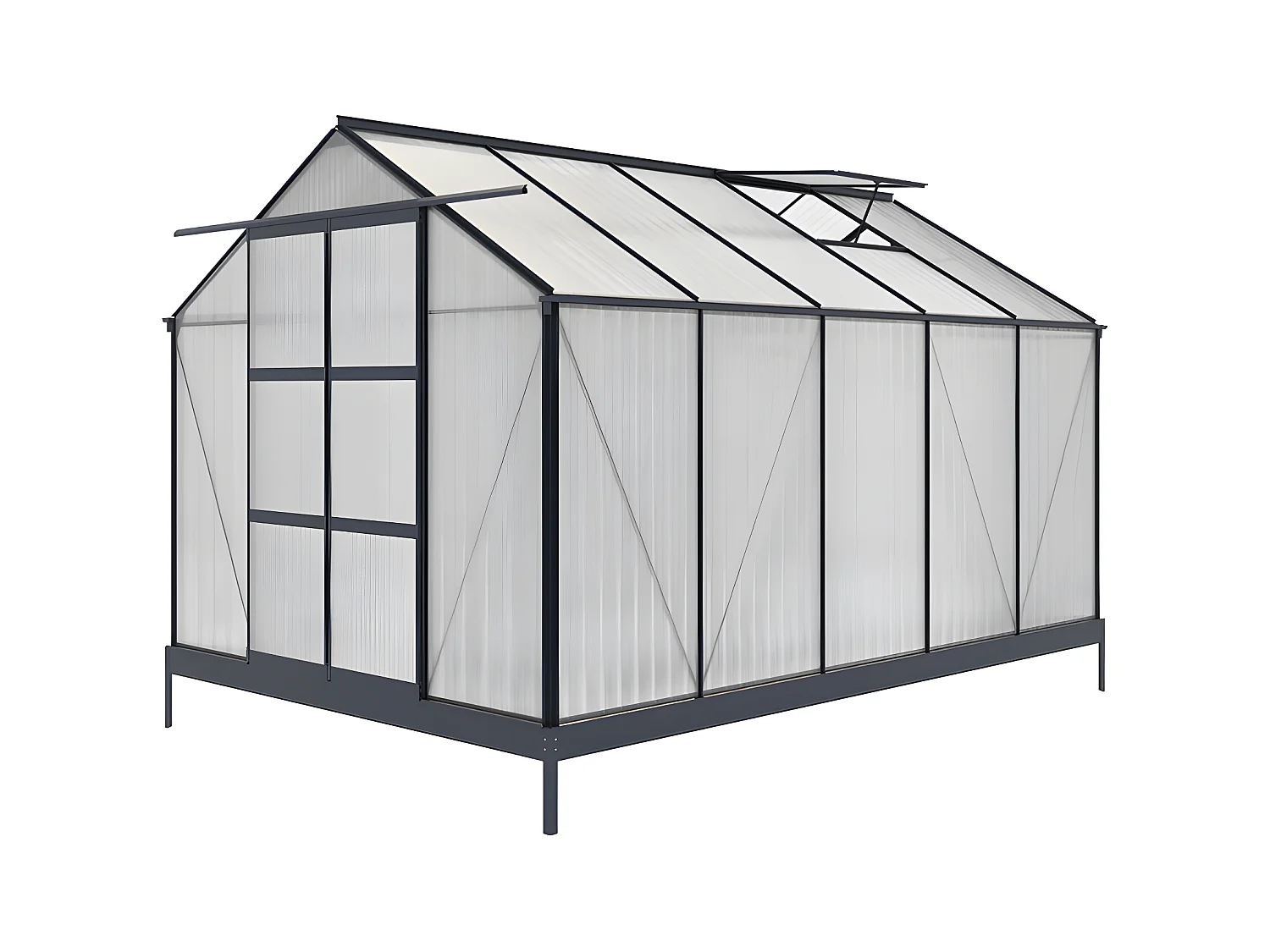 Serre de Jardin en polycarbonate de 9 m² avec embase - Anthracite - COROLLE II