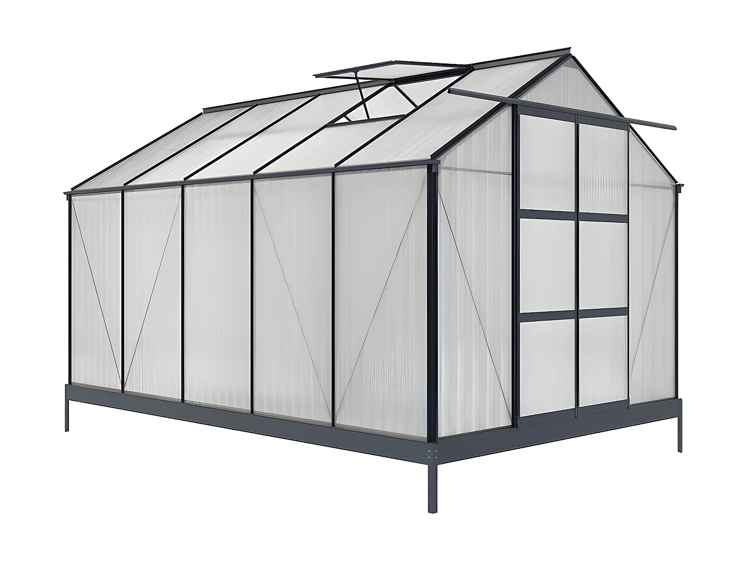 Serre de Jardin en polycarbonate de 9 m² avec embase - Anthracite - COROLLE II