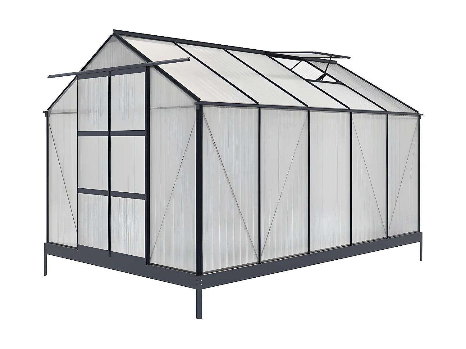 Serre de Jardin en polycarbonate de 9 m² avec embase - Anthracite - COROLLE II