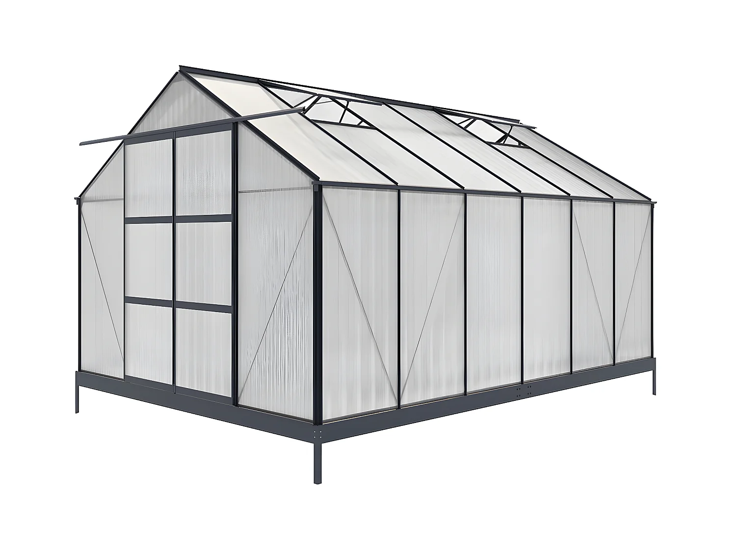 Serre de Jardin en polycarbonate de 13 m² avec embase - Anthracite -  KALIDA