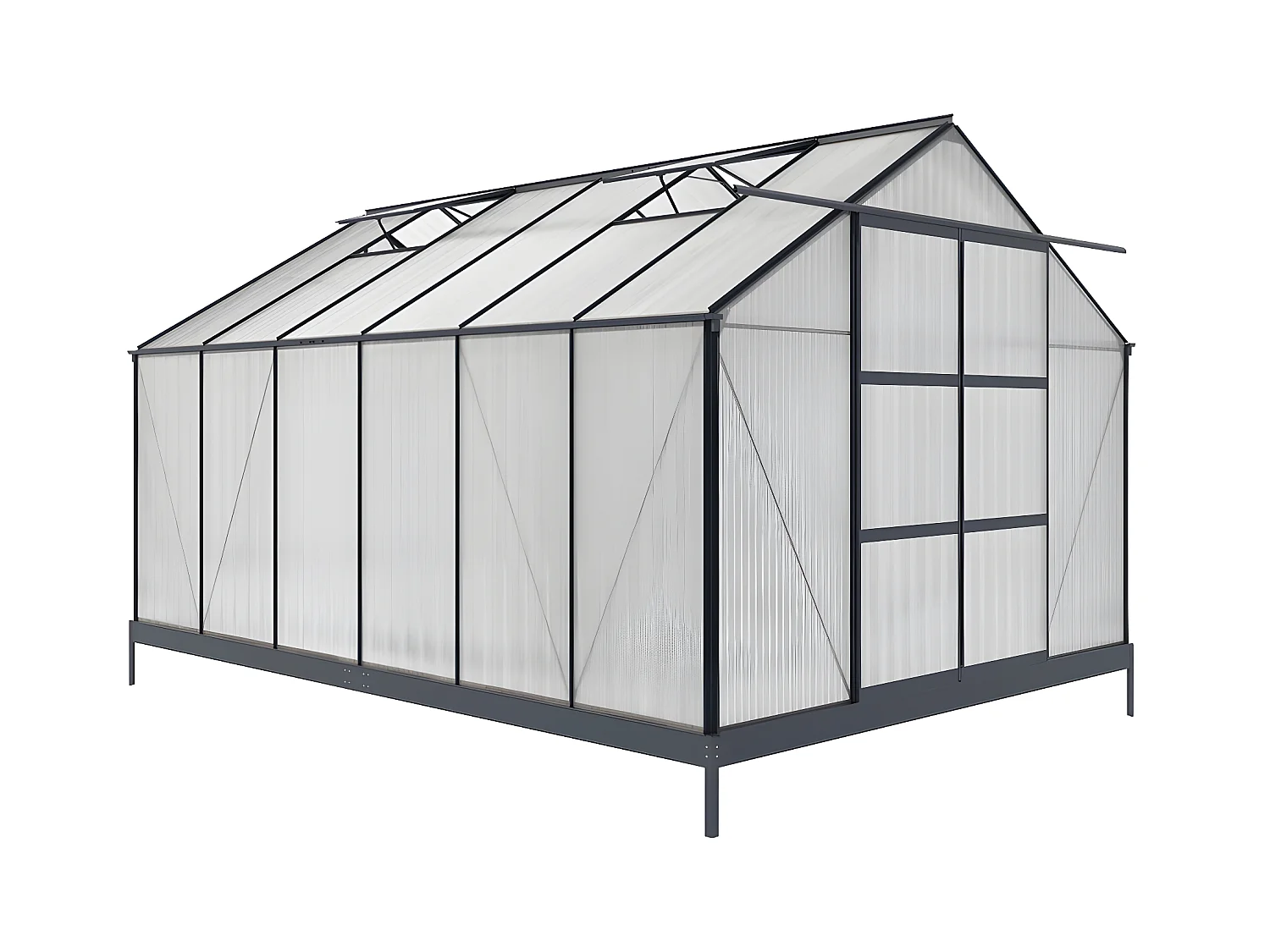 Serre de Jardin en polycarbonate de 13 m² avec embase - Anthracite -  KALIDA