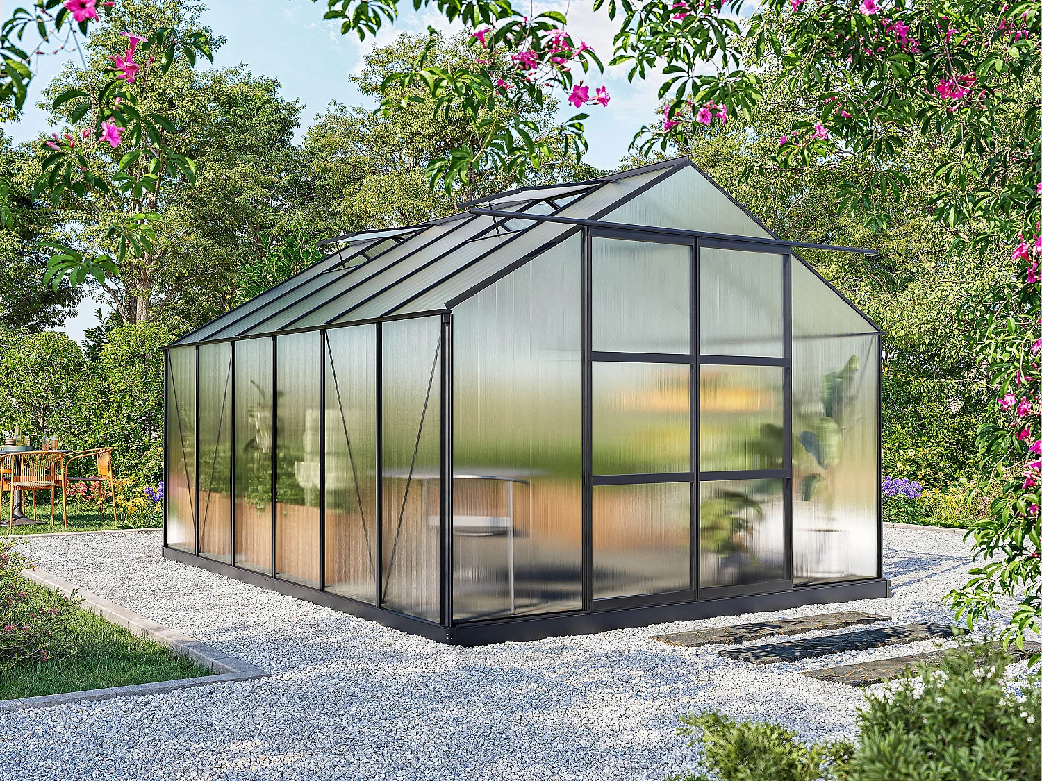 Serra da giardino in policarbonato de 13 m² KALIDA con perimetro - antracite