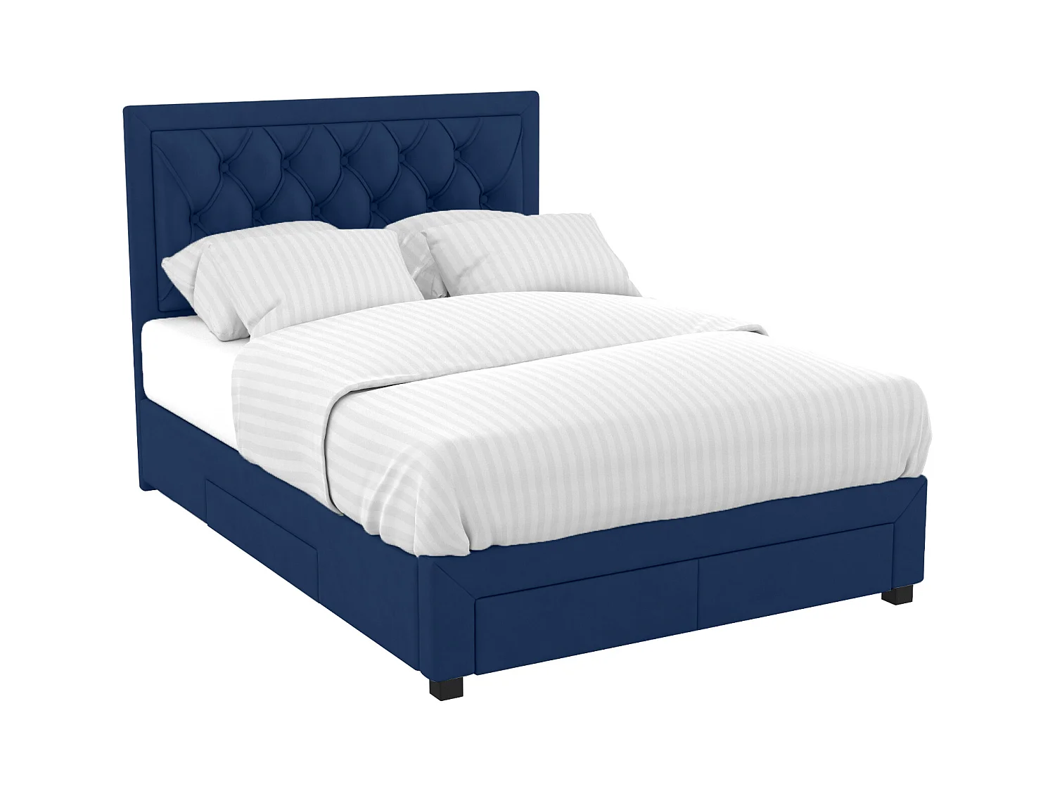 Lit avec tiroirs 160 x 200 cm - Tissu velours bleu - LEOPOLD