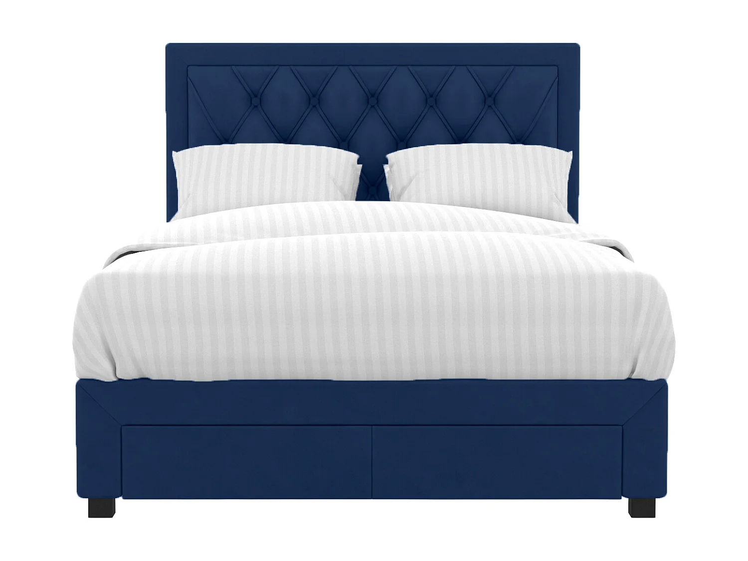 Cama com gavetas - Veludo azul - 160 x 200 cm - LEOPOLD