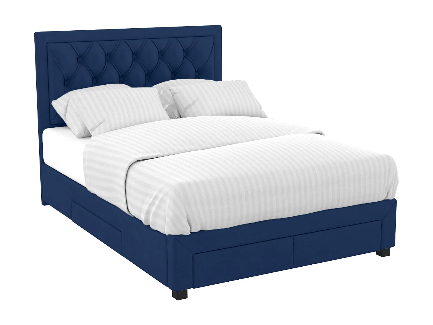 Cama com gavetas - Veludo azul - 160 x 200 cm - LEOPOLD