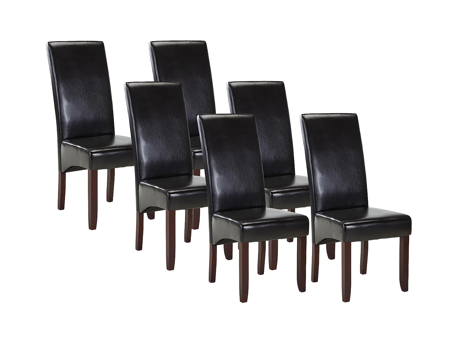 Lot de 6 chaises ROVIGO - Simili marron brillant - Pieds bois foncé