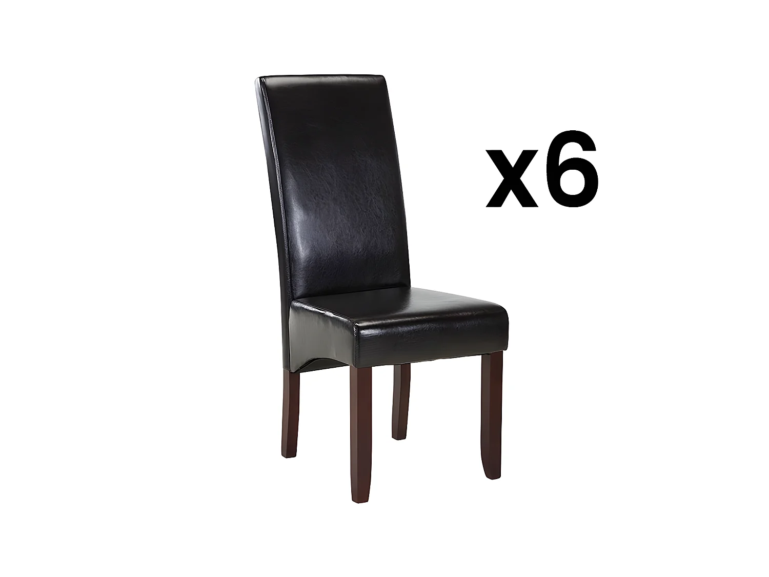 Conjunto de 6 sillas ROVIGO - Piel sintética marrón brillante - Patas de madera oscura