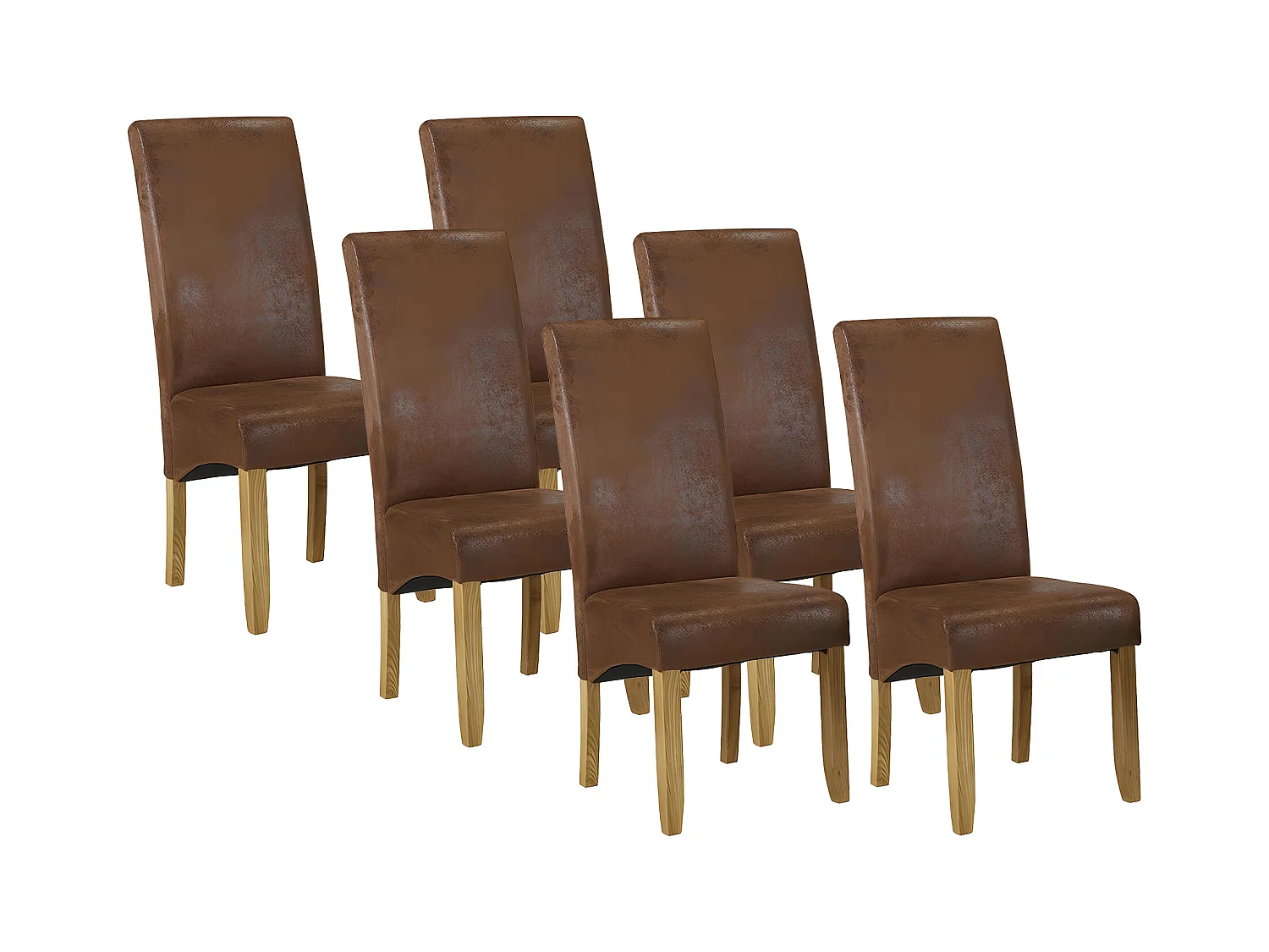 Komplet 6 krzeseł SANTOS - Mikrofibra imitująca postarzaną skórę - Jasne drewniane nogi 