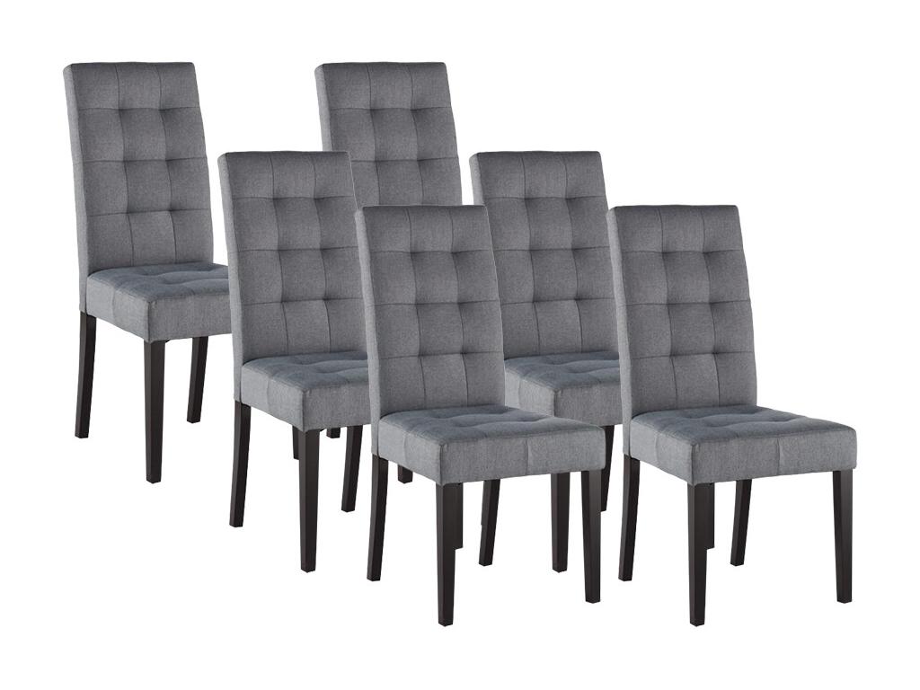 Stuhl 6er-Set - Stoff & Holz - Grau - VILLOSA günstig online kaufen