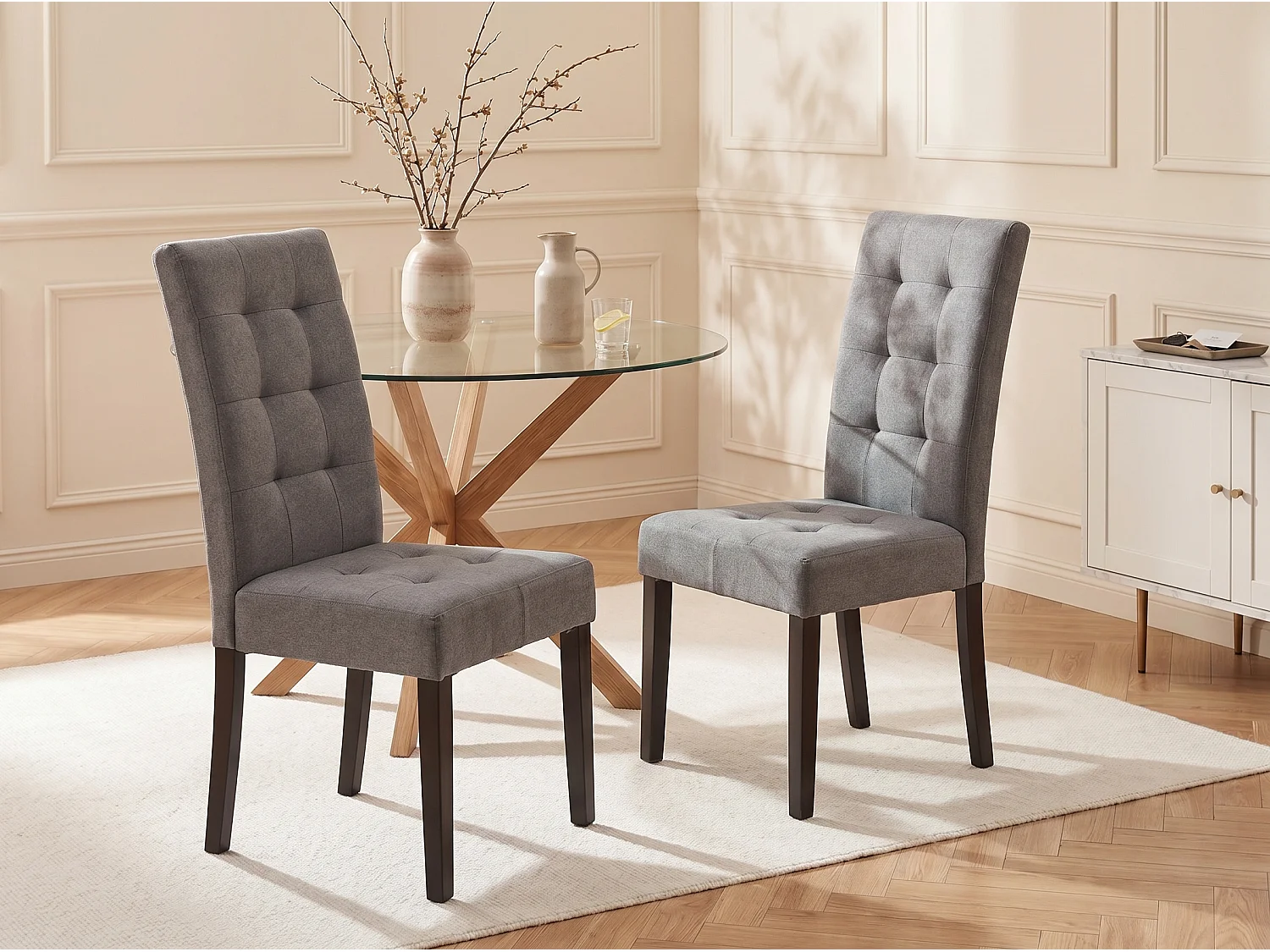 Lot de 6 chaises en tissu et bois -  Gris - VILLOSA