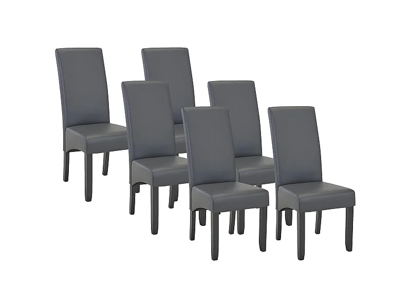 Komplet 6 krzeseł ROVIGO - Szara ekoskóra mat - Czarne drewniane nogi