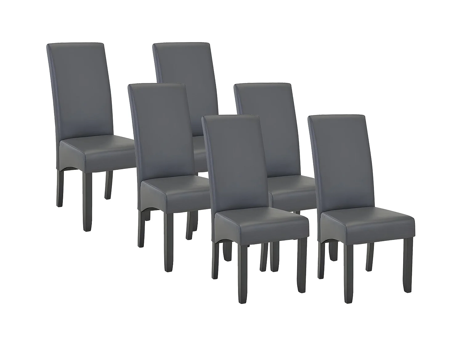Lot de 6 chaises ROVIGO - Simili gris mat - Pieds bois noir